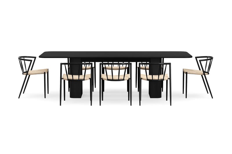 Kopparbo Matbord 200-260 cm Förlängningsbart med 8 Winston Matstolar - Svart / Beige / Metallben Svart - Möbler - Matplats - Matgrupp & matbord med stolar