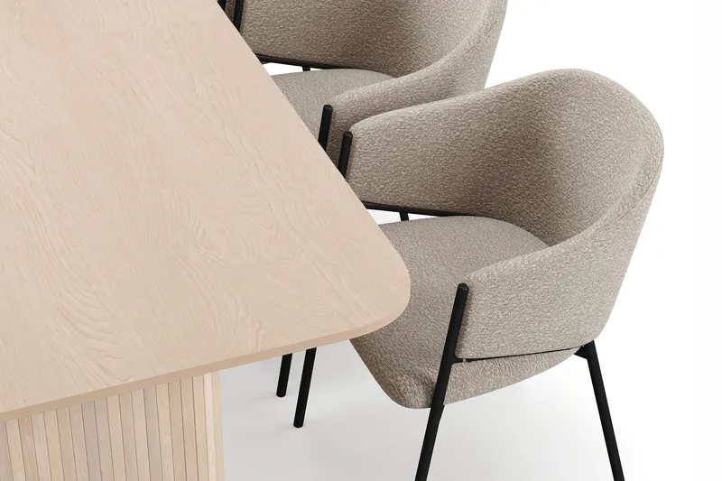 Kopparbo Matbord 200-260 cm Förlängningsbart med illäggsskiv med 6 Filip Matstolar - Vit / Taupe Bouclé - Möbler - Matplats - Matgrupp & matbord med stolar