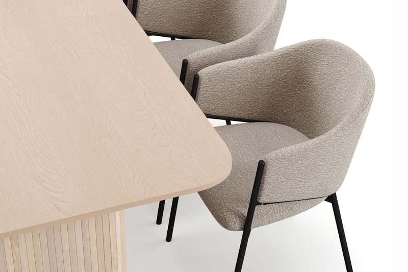 Kopparbo Matbord 200-260 cm Förlängningsbart med illäggsskiv med 6 Filip Matstolar - Vit / Taupe Bouclé - Möbler - Matplats - Matgrupp & matbord med stolar