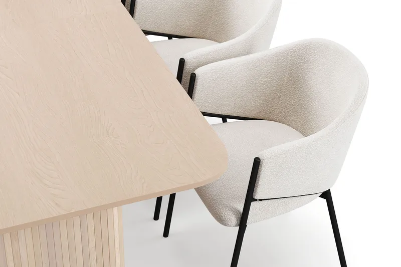 Kopparbo Matbord 200-260 cm Förlängningsbart med illäggsskiv med 6 Filip Matstolar - Vit / Vit Bouclé - Möbler - Matplats - Matgrupp & matbord med stolar