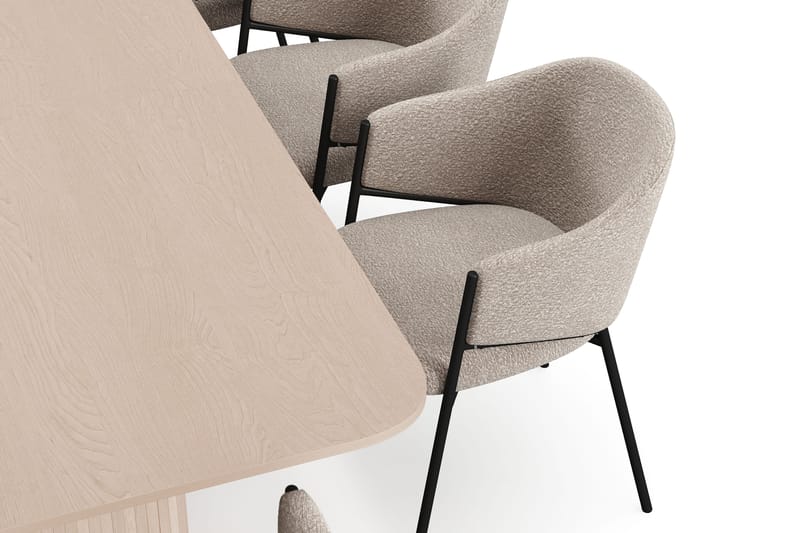 Kopparbo Matbord 200-260 cm Förlängningsbart med illäggsskiv med 8 Filip Matstolar - Vit / Taupe Bouclé - Möbler - Matplats - Matgrupp & matbord med stolar