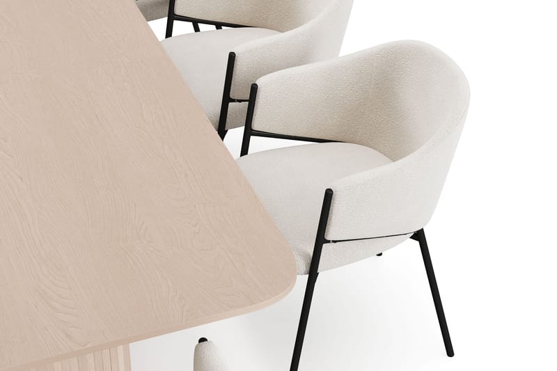 Kopparbo Matbord 200-260 cm Förlängningsbart med illäggsskiv med 8 Filip Matstolar - Vit / Vit Bouclé - Möbler - Matplats - Matgrupp & matbord med stolar
