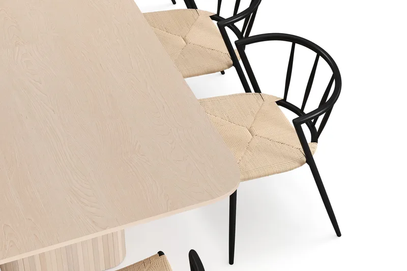 Kopparbo Matbord 200-260 cm Förlängningsbart med illäggsskiv med 8 Winston Matstolar - Vit / Beige / Metallben Svart - Möbler - Matplats - Matgrupp & matbord med stolar