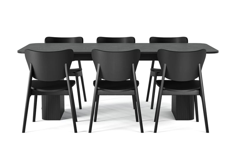 Kopparbo Matbord 200-260 cm Svart med 6 st HULSIG Matstol Svart - Möbler - Matplats - Matgrupp & matbord med stolar