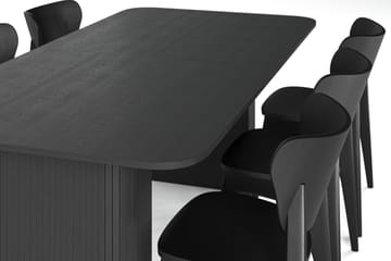 Kopparbo Matbord 200-260 cm Svart med 6 st HULSIG Matstol Svart - Möbler - Matplats - Matgrupp & matbord med stolar