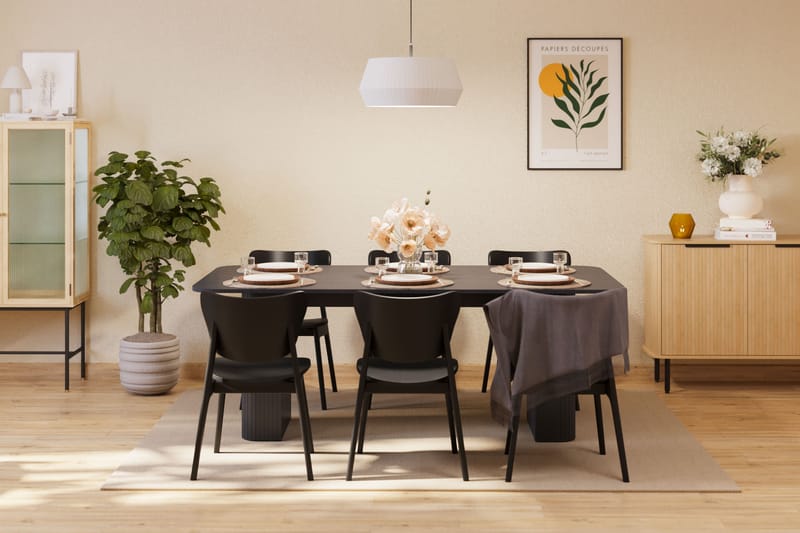 Kopparbo Matbord 200-260 cm Svart med 6 st HULSIG Matstol Svart - Möbler - Matplats - Matgrupp & matbord med stolar