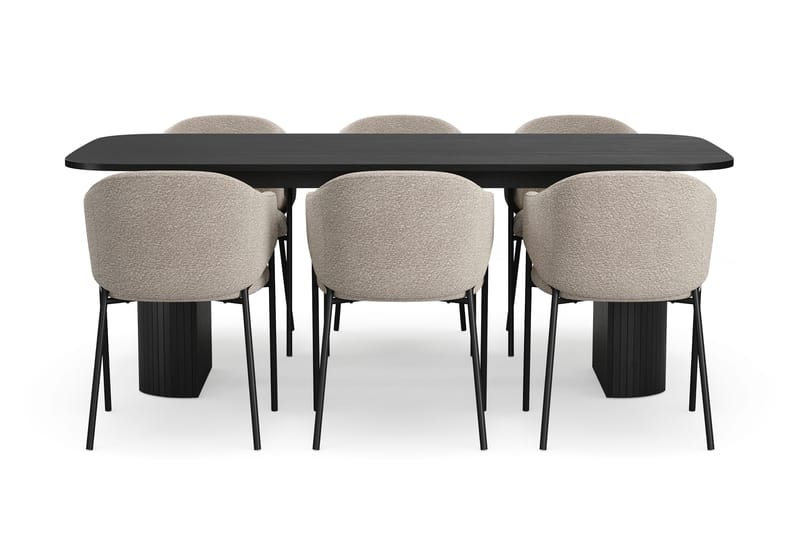 Kopparbo Matbord 200 cm med 6 Filip Matstolar - Svart / Taupe Bouclé - Möbler - Matplats - Matgrupp & matbord med stolar