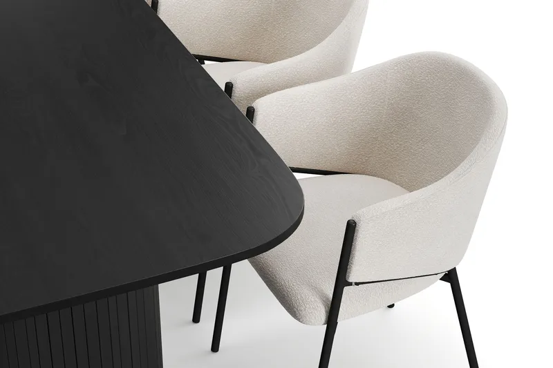 Kopparbo Matbord 200 cm med 6 Filip Matstolar - Svart / Vit Bouclé - Möbler - Matplats - Matgrupp & matbord med stolar