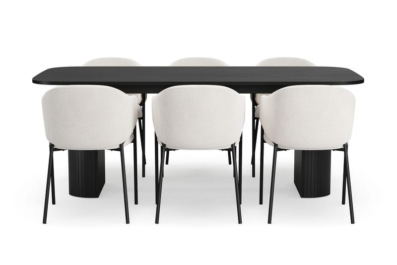 Kopparbo Matbord 200 cm med 6 Filip Matstolar - Svart / Vit Bouclé - Möbler - Matplats - Matgrupp & matbord med stolar
