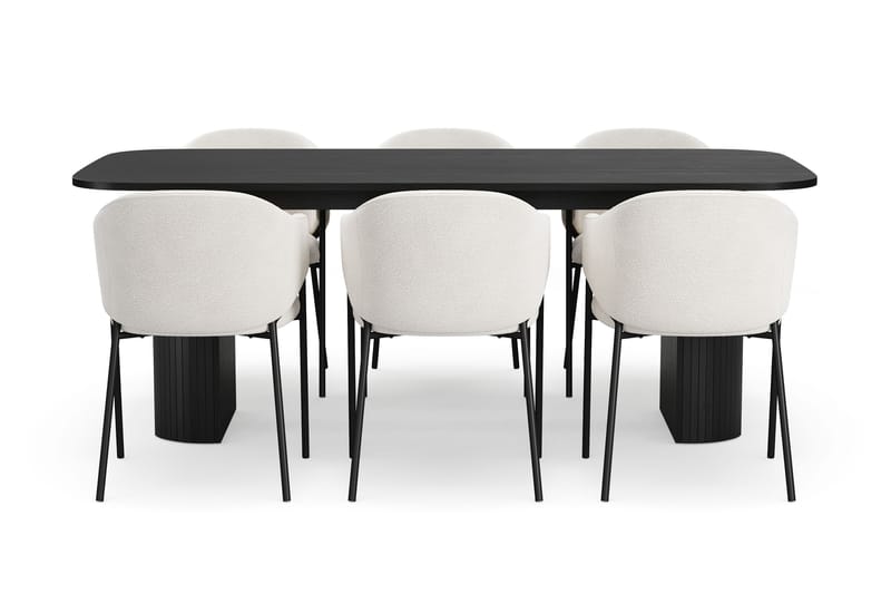 Kopparbo Matbord 200 cm med 6 Filip Matstolar - Svart / Vit Bouclé - Möbler - Matplats - Matgrupp & matbord med stolar