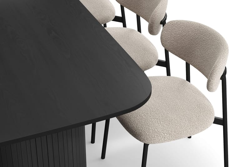 Kopparbo Matbord 200 cm med 6 Lucy Matstolar - Svart / Greige Bouclé / Metallben Svart - Möbler - Matplats - Matgrupp & matbord med stolar