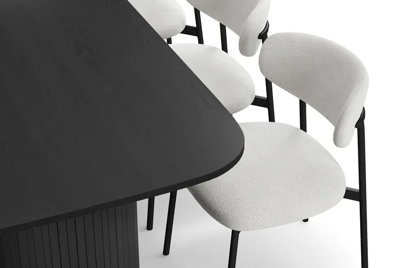 Kopparbo Matbord 200 cm med 6 Lucy Matstolar - Svart / Vit Bouclé / Metallben Svart - Möbler - Matplats - Matgrupp & matbord med stolar