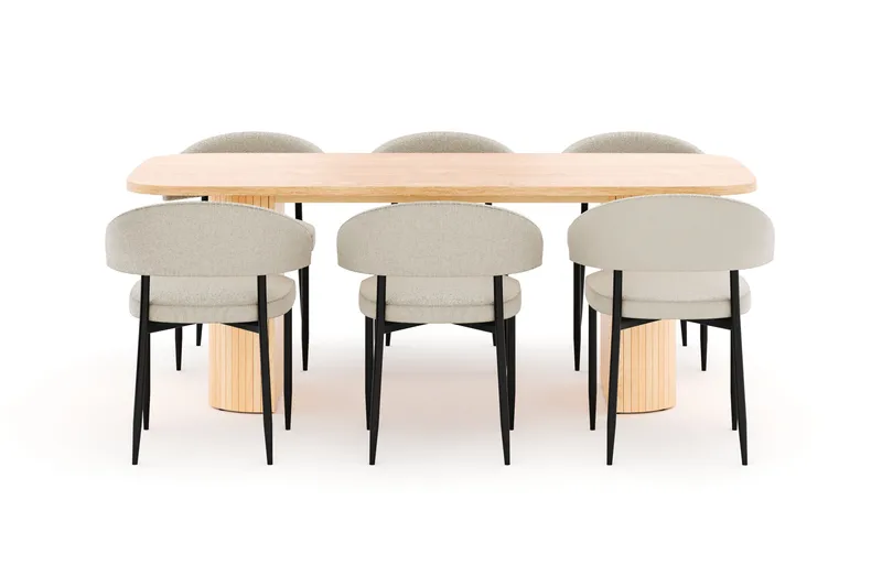 Kopparbo Matbord 200 cm med 6 Sawako Stolar - Natur - Möbler - Matplats - Matgrupp & matbord med stolar