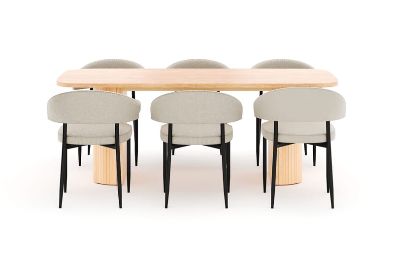 Kopparbo Matbord 200 cm med 6 Sawako Stolar - Natur - Möbler - Matplats - Matgrupp & matbord med stolar