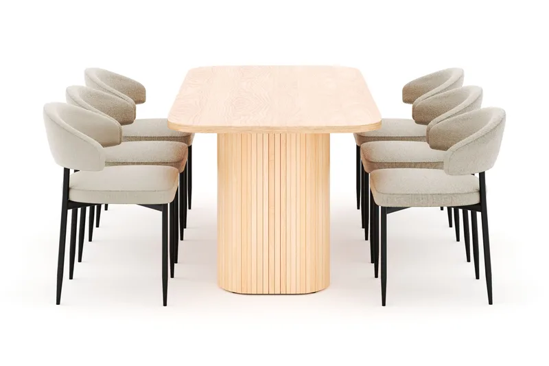 Kopparbo Matbord 200 cm med 6 Sawako Stolar - Natur - Möbler - Matplats - Matgrupp & matbord med stolar