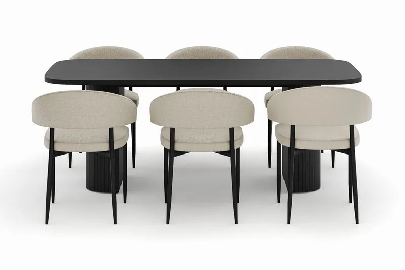 Kopparbo Matbord 200 cm med 6 Sawako Stolar - Svart - Möbler - Matplats - Matgrupp & matbord med stolar