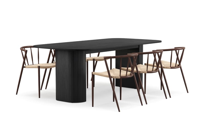 Kopparbo Matbord 200 cm med 6 Winston Matstolar - Svart / Beige / Metallben Rökt ek - Möbler - Matplats - Matgrupp & matbord med stolar