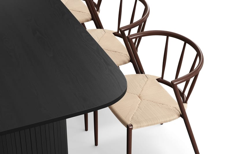 Kopparbo Matbord 200 cm med 6 Winston Matstolar - Svart / Beige / Metallben Rökt ek - Möbler - Matplats - Matgrupp & matbord med stolar