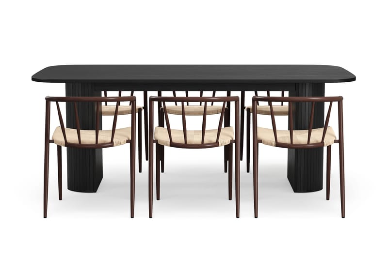 Kopparbo Matbord 200 cm med 6 Winston Matstolar - Svart / Beige / Metallben Rökt ek - Möbler - Matplats - Matgrupp & matbord med stolar