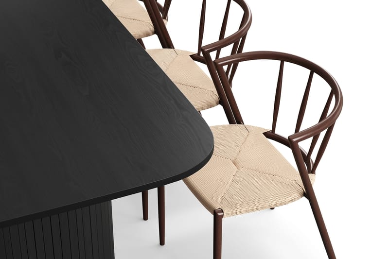 Kopparbo Matbord 200 cm med 6 Winston Matstolar - Svart / Beige / Metallben Rökt ek - Möbler - Matplats - Matgrupp & matbord med stolar