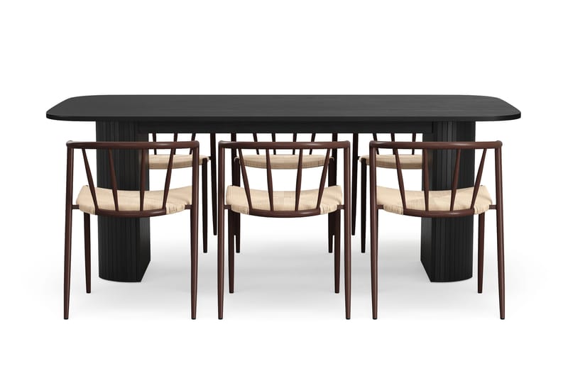 Kopparbo Matbord 200 cm med 6 Winston Matstolar - Svart / Beige / Metallben Rökt ek - Möbler - Matplats - Matgrupp & matbord med stolar