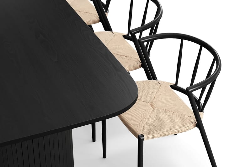 Kopparbo Matbord 200 cm med 6 Winston Matstolar - Svart / Beige / Metallben Svart - Möbler - Matplats - Matgrupp & matbord med stolar