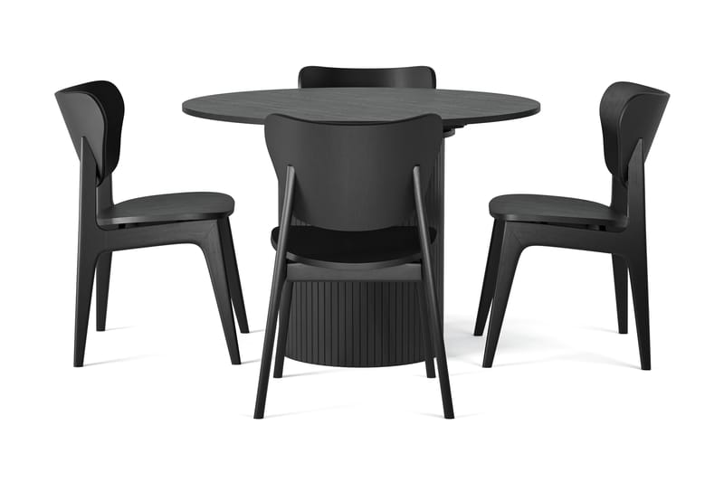 Kopparbo Matbord Runt 106-156 cm Svart Förlängningsbart med 4 st HULSIG Matstol Svart - Möbler - Matplats - Matgrupp & matbord med stolar
