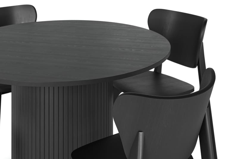Kopparbo Matbord Runt 106-156 cm Svart Förlängningsbart med 4 st HULSIG Matstol Svart - Möbler - Matplats - Matgrupp & matbord med stolar
