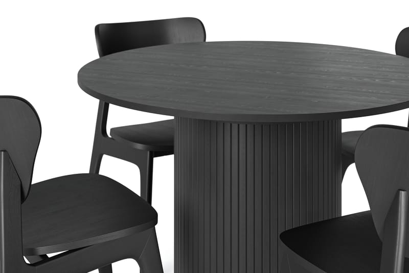 Kopparbo Matbord Runt 106-156 cm Svart Förlängningsbart med 4 st HULSIG Matstol Svart - Möbler - Matplats - Matgrupp & matbord med stolar