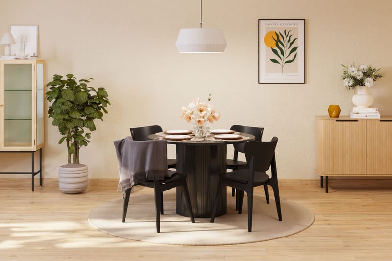 Kopparbo Matbord Runt 106-156 cm Svart Förlängningsbart med 4 st HULSIG Matstol Svart - Möbler - Matplats - Matgrupp & matbord med stolar
