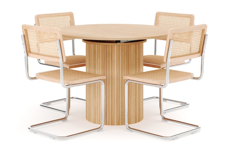 Kopparbo Matbord Runt 106 cm Förlängningsbart med 4 st Build Matstolar - Vit - Möbler - Matplats - Matgrupp & matbord med stolar