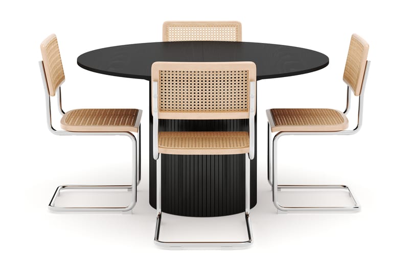Kopparbo Matbord Runt 130 cm Förlängningsbart med 4 st Build Matstolar - Svart - Möbler - Matplats - Matgrupp & matbord med stolar