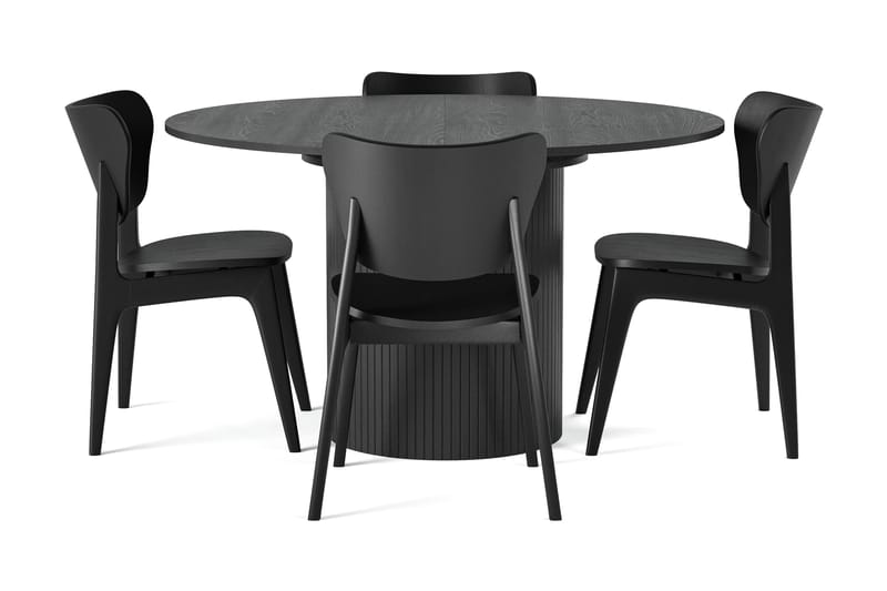 Kopparbo Matbord Runt 130 cm Svart Förlängningsbart med 4 st HULSIG Matstol Svart - Möbler - Matplats - Matgrupp & matbord med stolar