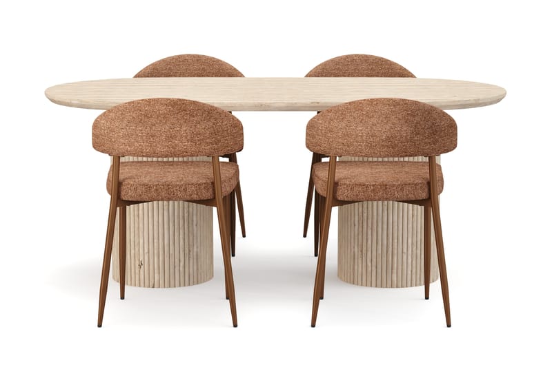 Kopparbo Matbord Travetin utseende med 4 st Jairam Matstolar - Beige - Möbler - Matplats - Matgrupp & matbord med stolar