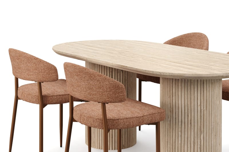 Kopparbo Matbord Travetin utseende med 4 st Jairam Matstolar - Beige - Möbler - Matplats - Matgrupp & matbord med stolar