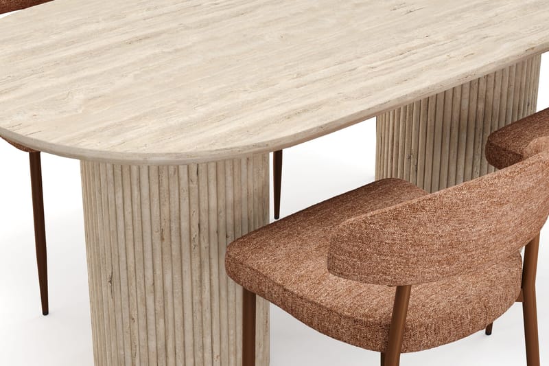 Kopparbo Matbord Travetin utseende med 4 st Jairam Matstolar - Beige - Möbler - Matplats - Matgrupp & matbord med stolar