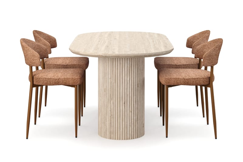 Kopparbo Matbord Travetin utseende med 4 st Jairam Matstolar - Beige - Möbler - Matplats - Matgrupp & matbord med stolar