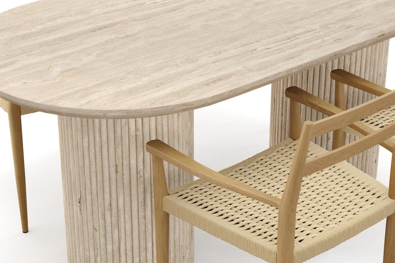 Kopparbo Matbord Travetin utseende med 4 st Jamna Karmstolar - Beige - Möbler - Matplats - Matgrupp & matbord med stolar