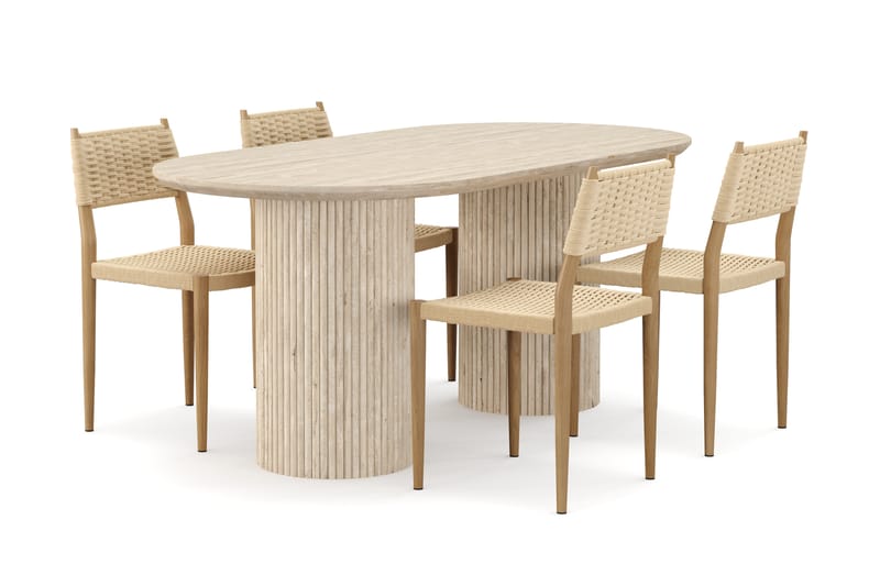 Kopparbo Matbord Travetin utseende med 4 st Jamna Matstolar - Beige - Möbler - Matplats - Matgrupp & matbord med stolar