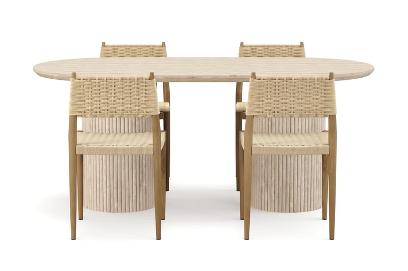 Kopparbo Matbord Travetin utseende med 4 st Jamna Matstolar - Beige - Möbler - Matplats - Matgrupp & matbord med stolar