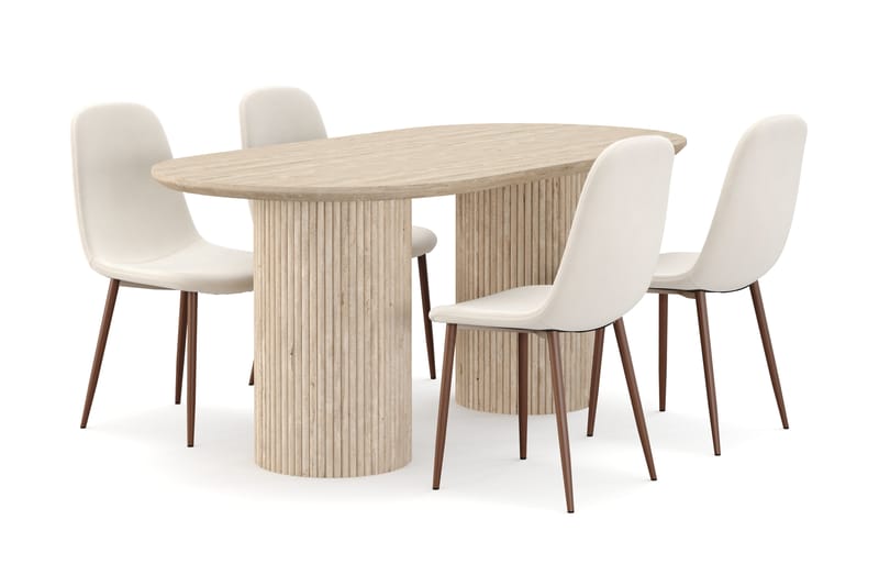 Kopparbo Matbord Travetin utseende med 4 st Nibe Matstolar - Beige - Möbler - Matplats - Matgrupp & matbord med stolar