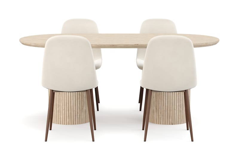 Kopparbo Matbord Travetin utseende med 4 st Nibe Matstolar - Beige - Möbler - Matplats - Matgrupp & matbord med stolar