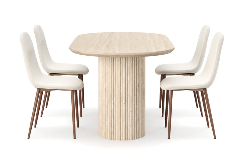 Kopparbo Matbord Travetin utseende med 4 st Nibe Matstolar - Beige - Möbler - Matplats - Matgrupp & matbord med stolar
