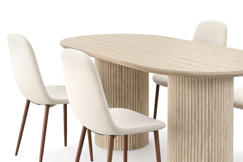Kopparbo Matbord Travetin utseende med 4 st Nibe Matstolar - Beige - Möbler - Matplats - Matgrupp & matbord med stolar