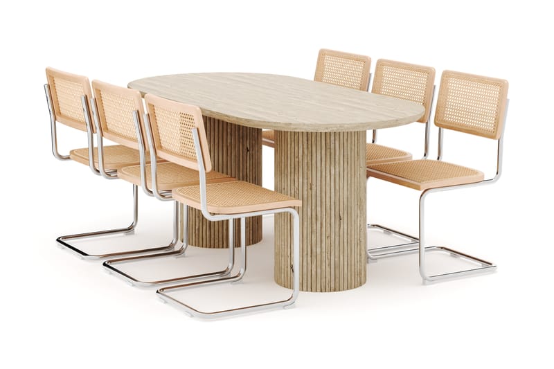 Kopparbo Matbord Travetin utseende med 6 st Build Matstolar - Beige - Möbler - Matplats - Matgrupp & matbord med stolar