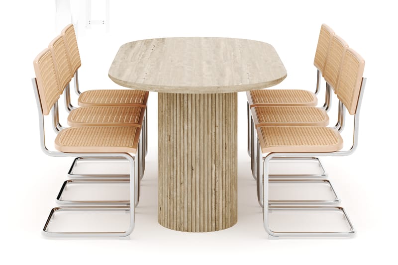 Kopparbo Matbord Travetin utseende med 6 st Build Matstolar - Beige - Möbler - Matplats - Matgrupp & matbord med stolar