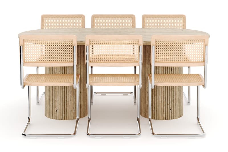 Kopparbo Matbord Travetin utseende med 6 st Build Matstolar - Beige - Möbler - Matplats - Matgrupp & matbord med stolar