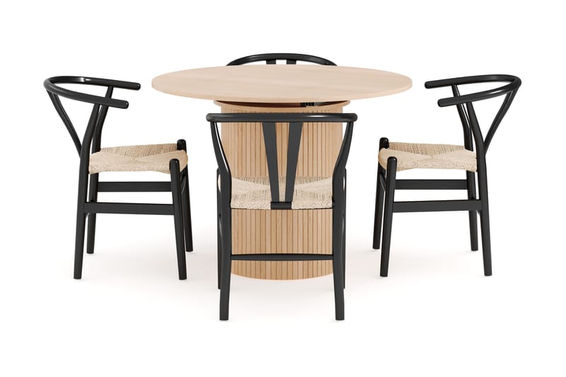 Kopparbo Matgrupp 106 cm Rund Förlängningsbart med 4 Dastoori Matstolar - Whitewash - Möbler - Matplats - Matgrupp & matbord med stolar