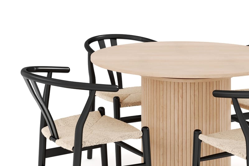 Kopparbo Matgrupp 106 cm Rund Förlängningsbart med 4 Dastoori Matstolar - Whitewash - Möbler - Matplats - Matgrupp & matbord med stolar