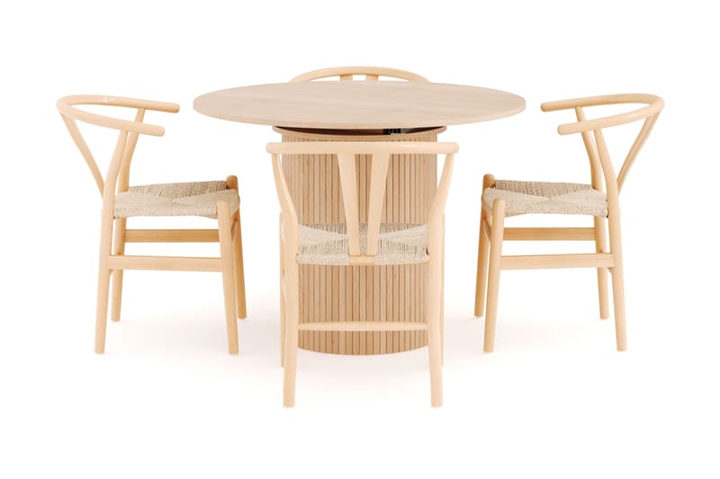 Kopparbo Matgrupp 106 cm Rund Förlängningsbart med 4 Dastoori Matstolar - Whitewash - Möbler - Matplats - Matgrupp & matbord med stolar
